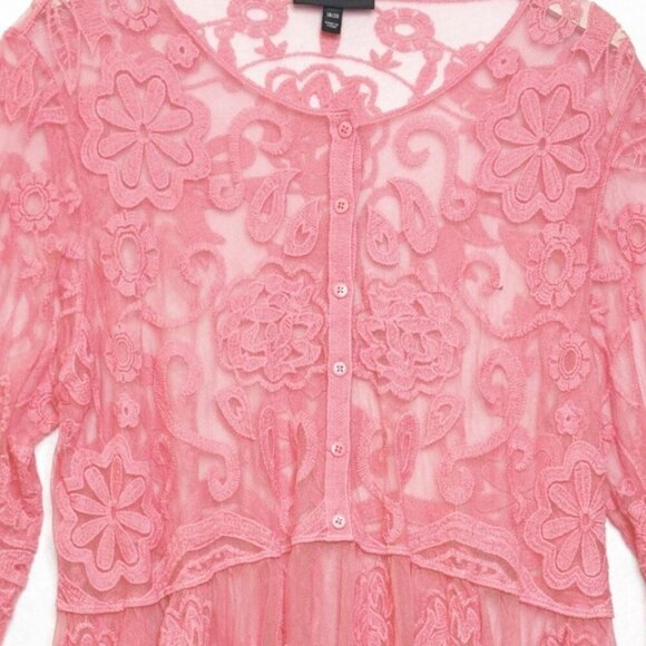 Lane Bryant Embroidered Sheer Mesh Babydoll Top Sz 18/20 Romantic Porcelain Rose - Picture 3 of 10
